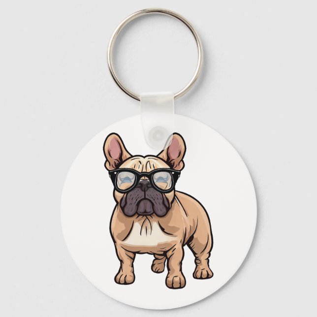 French Bulldog Wearing Glasses  Key Ring (Front)