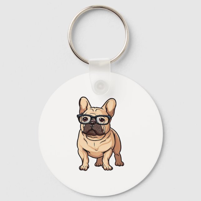 French Bulldog Wearing Glasses Key Ring (Front)