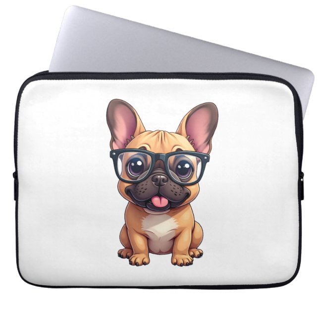 French Bulldog Wearing Glasses Laptop Sleeve (Front)