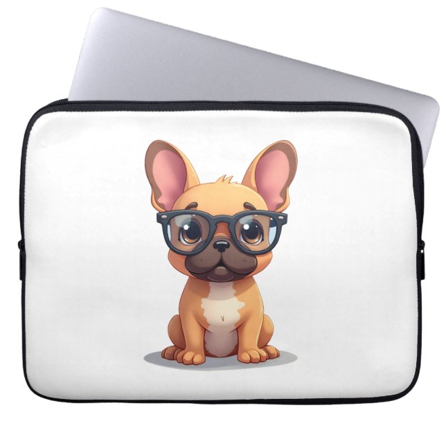 French Bulldog Wearing Glasses  Laptop Sleeve (Front)