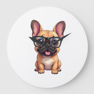 French Bulldog Wearing Glasses Large Clock