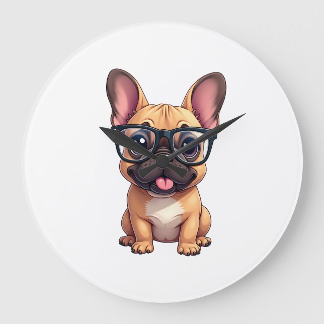 French Bulldog Wearing Glasses Large Clock (Front)