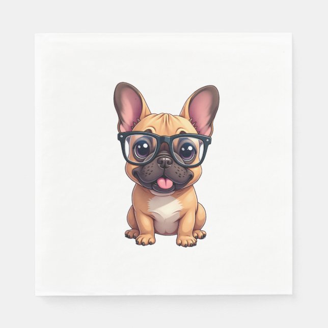 French Bulldog Wearing Glasses Napkin (Front)