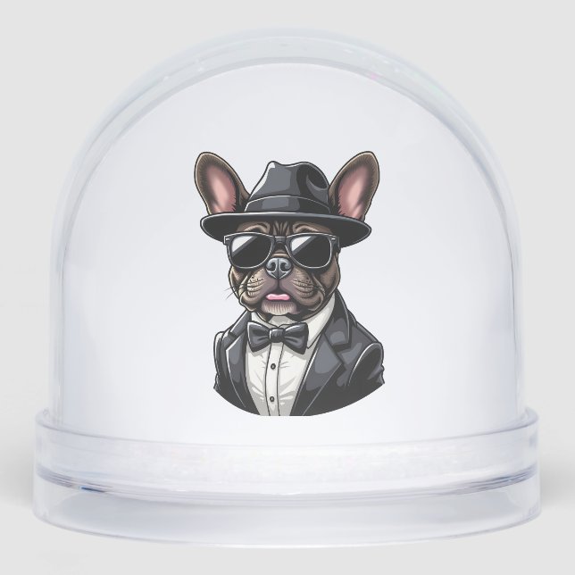 French Bulldog Wearing Glasses Snowglobe (Front)