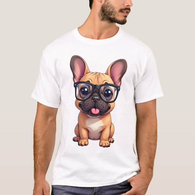 French Bulldog Wearing Glasses T-Shirt (Front)