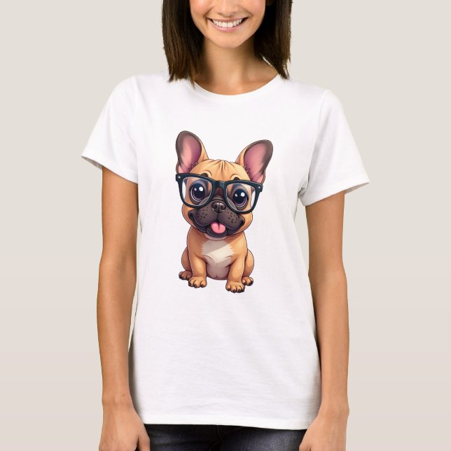 French Bulldog Wearing Glasses T-Shirt (Front)