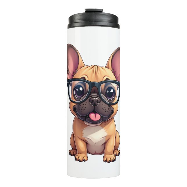 French Bulldog Wearing Glasses Thermal Tumbler (Front)