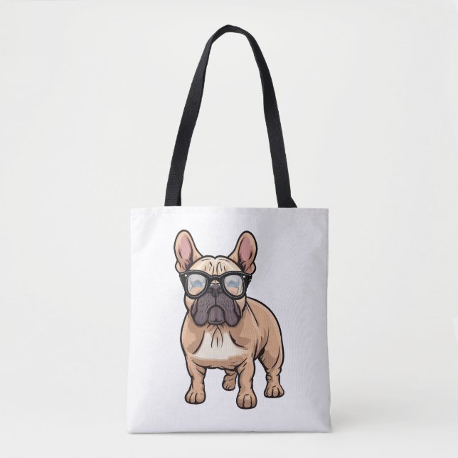 French Bulldog Wearing Glasses  Tote Bag (Front)