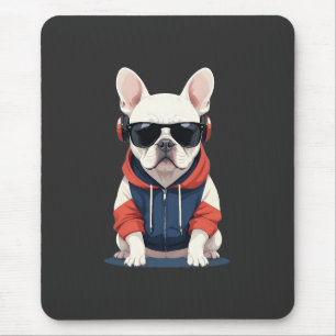 French Bulldog Wearing Hoodie Funny Cool Music Mouse Mat