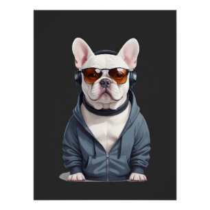 French Bulldog Wearing Hoodie Funny Cool Music Poster
