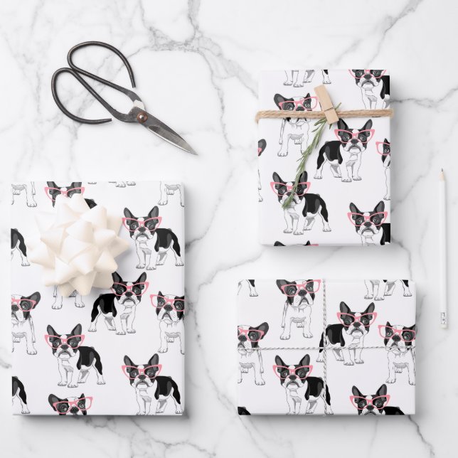 French Bulldog wearing Pink Glasses Wrapping Paper (Front)