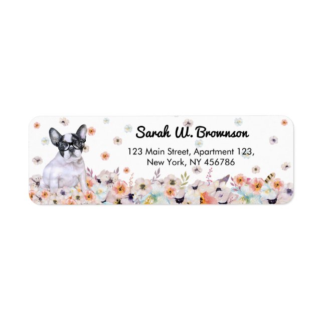 French Bulldog wears eyeglasses in the flowers (Front)