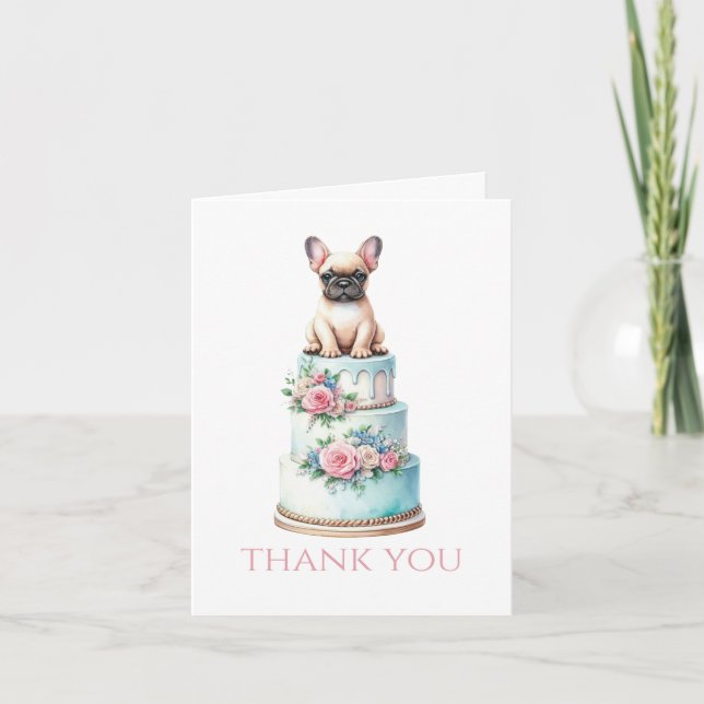 French Bulldog Wedding Cake Thank You Card (Front)