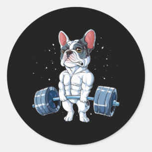 French Bulldog Weightlifting Funny Deadlift Gym Classic Round Sticker
