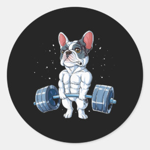 French Bulldog Weightlifting Funny Deadlift Gym Classic Round Sticker