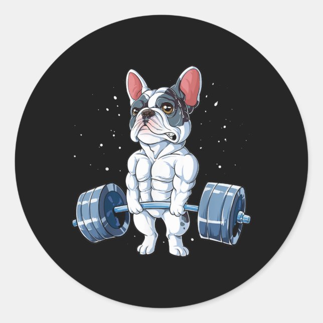 French Bulldog Weightlifting Funny Deadlift Gym Classic Round Sticker (Front)