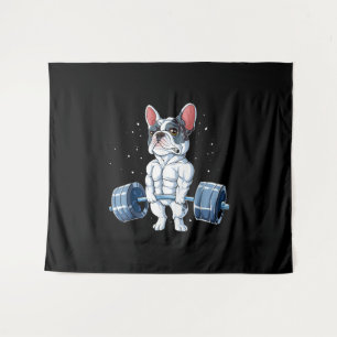French Bulldog Weightlifting Funny Deadlift Gym Tapestry