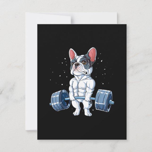 French Bulldog Weightlifting Funny Deadlift Gym Thank You Card (Front)