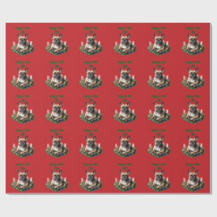 French Bulldog Weihnachten Weihnachtskranz Wrapping Paper