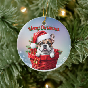 French Bulldog Weihnachtskorb Christmas Ceramic Tree Decoration