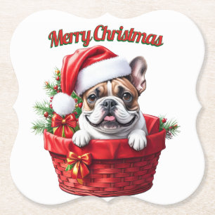 French Bulldog Weihnachtskorb Christmas Paper Coaster