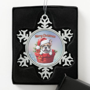 French Bulldog Weihnachtskorb Christmas Snowflake Pewter Christmas Ornament