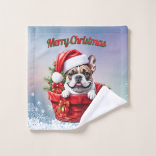 French Bulldog Weihnachtskorb Christmas Wash Cloth