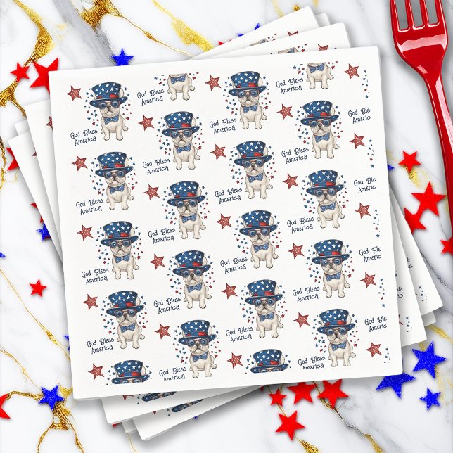 French Bulldog Whimsical Patriotic Red White Blue Napkin (French Bulldog Whimsical Patriotic Red White Blue Napkins)