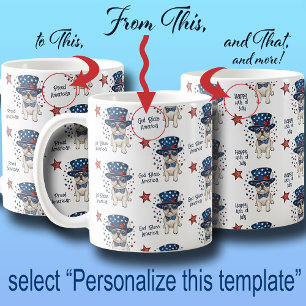 French Bulldog Whimsical Red White Blue Patriotic Coffee Mug