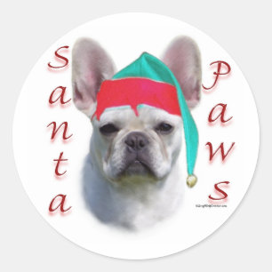 French Bulldog (wht) Santa Paws Classic Round Sticker