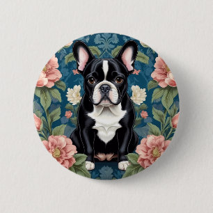 French Bulldog William Morris Inspired Floral 6 Cm Round Badge
