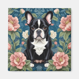 French Bulldog William Morris Inspired Floral Magnet
