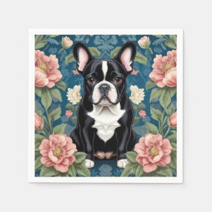 French Bulldog William Morris Inspired Floral Napkin