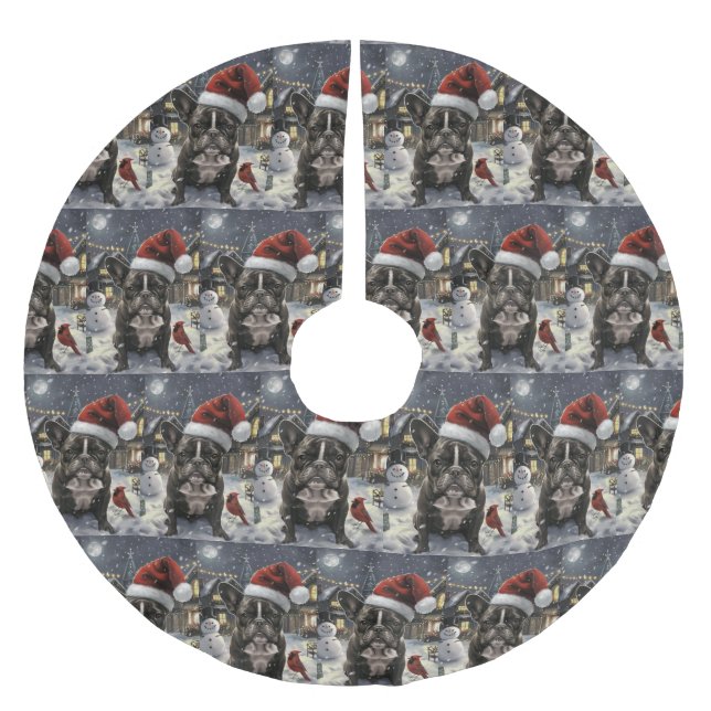 French Bulldog Winter Wonderland Christmas Joy Brushed Polyester Tree Skirt (Front)