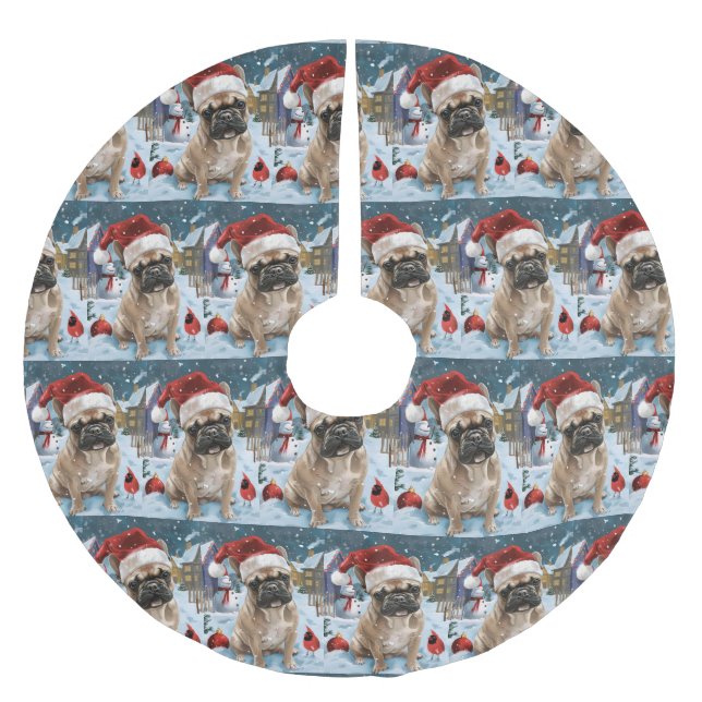 French Bulldog Winter Wonderland Christmas Joy Brushed Polyester Tree Skirt (Front)