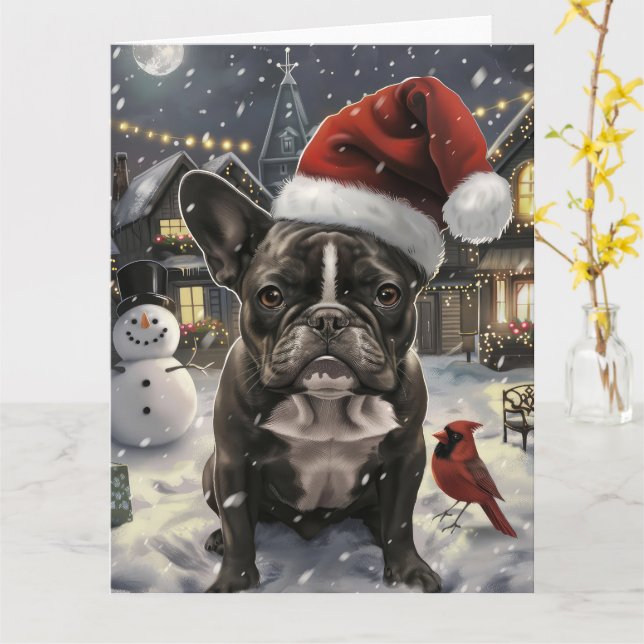 French Bulldog Winter Wonderland Christmas Joy Card (Yellow Flower)