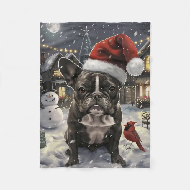 French Bulldog Winter Wonderland Christmas Joy Fleece Blanket (Front)