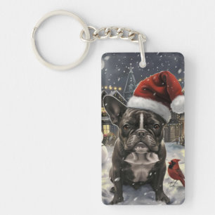 French Bulldog Winter Wonderland Christmas Joy Key Ring