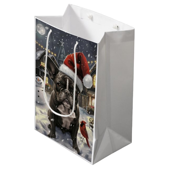 French Bulldog Winter Wonderland Christmas Joy Medium Gift Bag (Front Angled)
