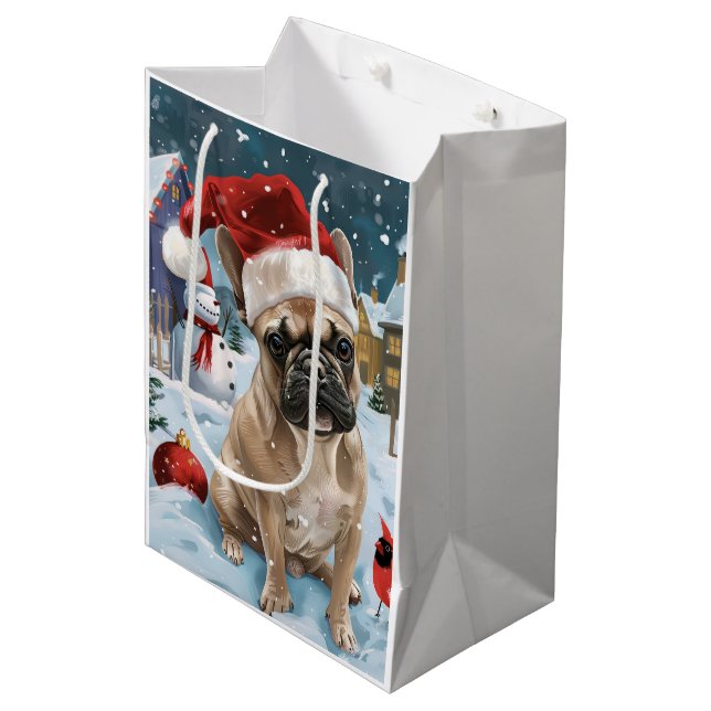French Bulldog Winter Wonderland Christmas Joy Medium Gift Bag (Front Angled)
