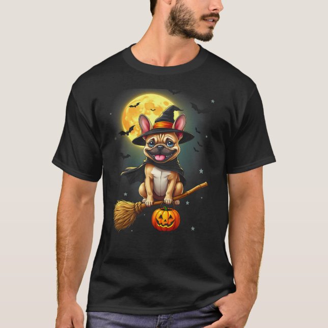 French Bulldog Witch Dog Funny Halloween Dogs Men  T-Shirt (Front)