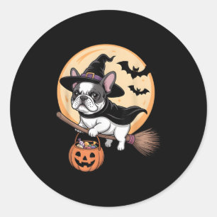 French Bulldog Witch Hat Pumpkin Halloween Costume Classic Round Sticker