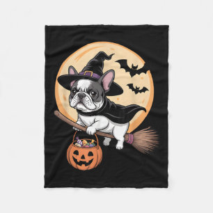French Bulldog Witch Hat Pumpkin Halloween Costume Fleece Blanket