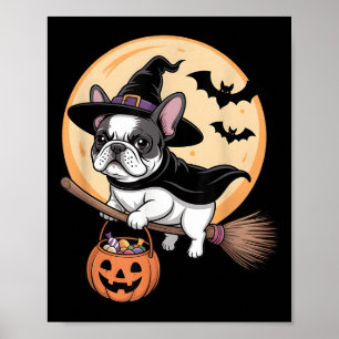 French Bulldog Witch Hat Pumpkin Halloween Costume Poster