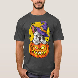 French Bulldog Witch Pumpkin Halloween Girls Women T-Shirt