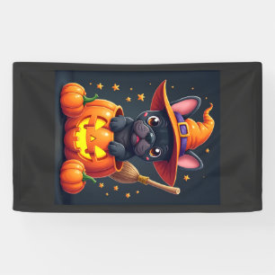 French Bulldog Witch Pumpkin Halloween Mens Womens Banner