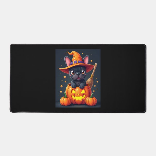 French Bulldog Witch Pumpkin Halloween Mens Womens Desk Mat (Front)