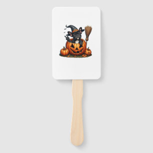 French Bulldog Witch Pumpkin Halloween Mens Womens Hand Fan