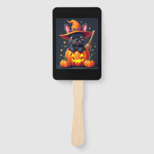 French Bulldog Witch Pumpkin Halloween Mens Womens Hand Fan