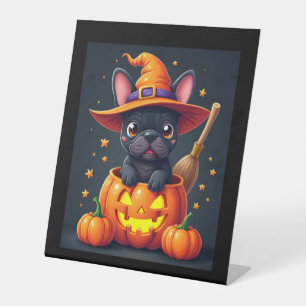 French Bulldog Witch Pumpkin Halloween Mens Womens Pedestal Sign